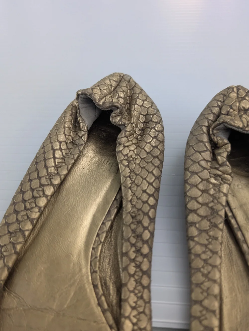 Tory Burch Reva Metallic Bronze Snake-Embossed Ballet Flats with Logo